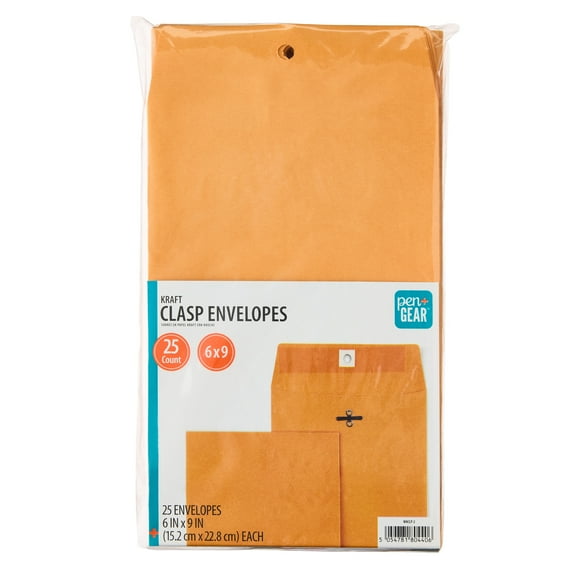 Pen+Gear Kraft Clasp Envelopes, 6 in x 9 in, 25 Count