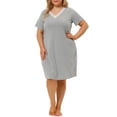 thumbnail image 1 of Camisón de encaje de talgrande pamujer, mancorta, cuello en V, pijama, rode dormir, vestido Gris claro 2X, 1 of 7