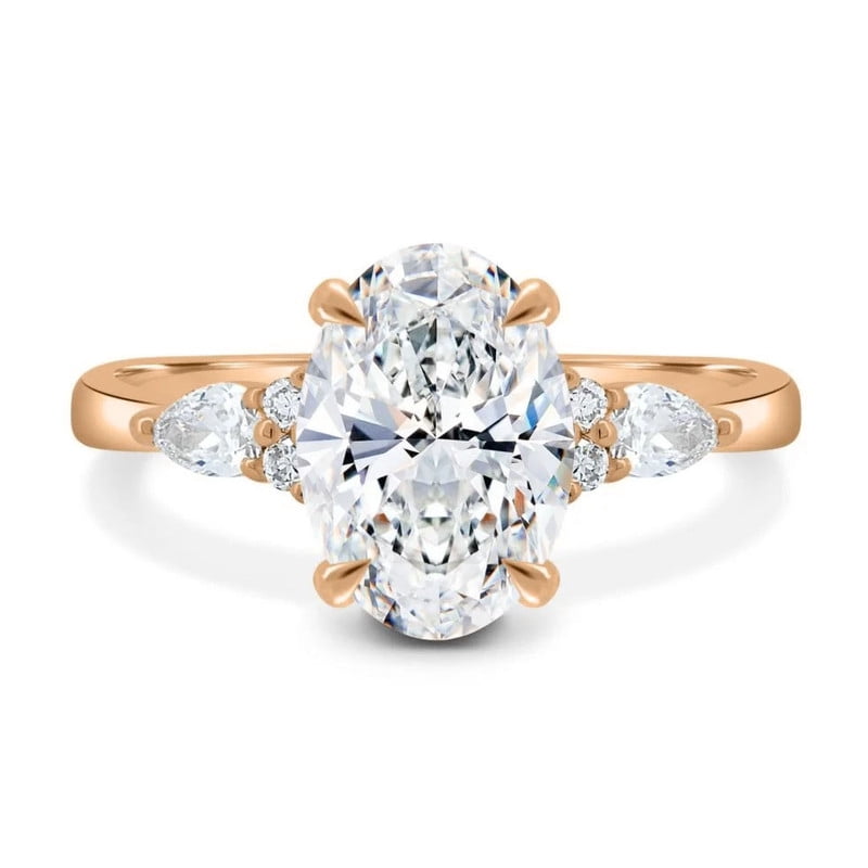 solitaire jewels 3CT Oval Moissanit 7 stone Engagement Ring For Women, 10K Rose Gold