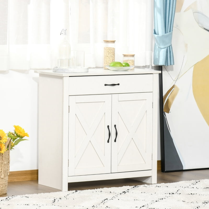 Alvantor Stone Farmhouse Sideboard Storage Cabinet with Barn Doors & Drawer 31.5"W x 15.75"D x 31.5"H White