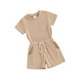 thumbnail image 2 of Musuos Toddler Boys Summer Casual Outfits 6 12 18 24M 3Y Solid Color Short Sleeve T-Shirt and Elastic Shorts 2 Piece Set, 2 of 10