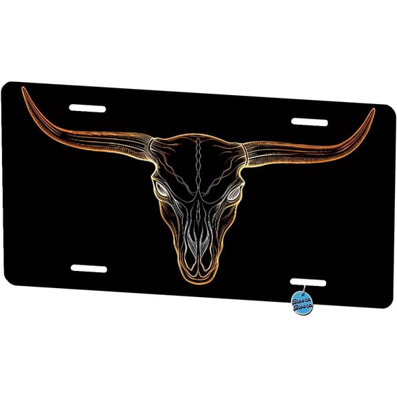 Longhorn Cattle Skull Outline Metal Vanity Novelty Tag License Plate for Trucks Cars SUVs