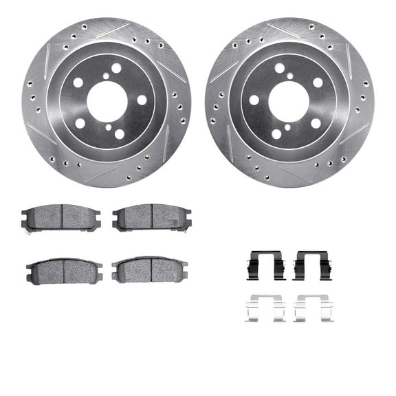 Dynamic Friction Company Rear Brake Rotors-Drilled and Slotted-Silver with 5000 Advanced Brake Pads includes Hardware 7512-13012