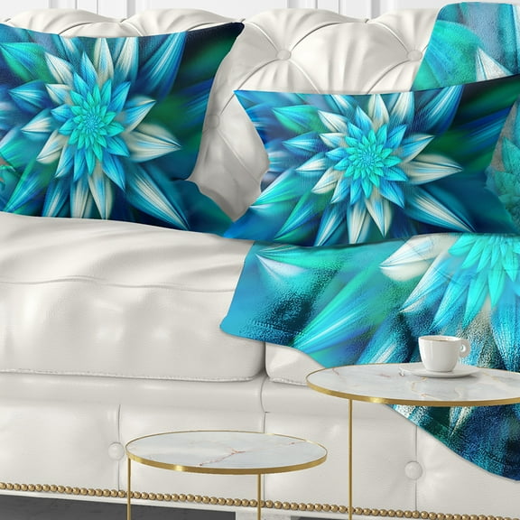 Designart Huge Blue Fractal Flower - Floral Throw Pillow - 12x20