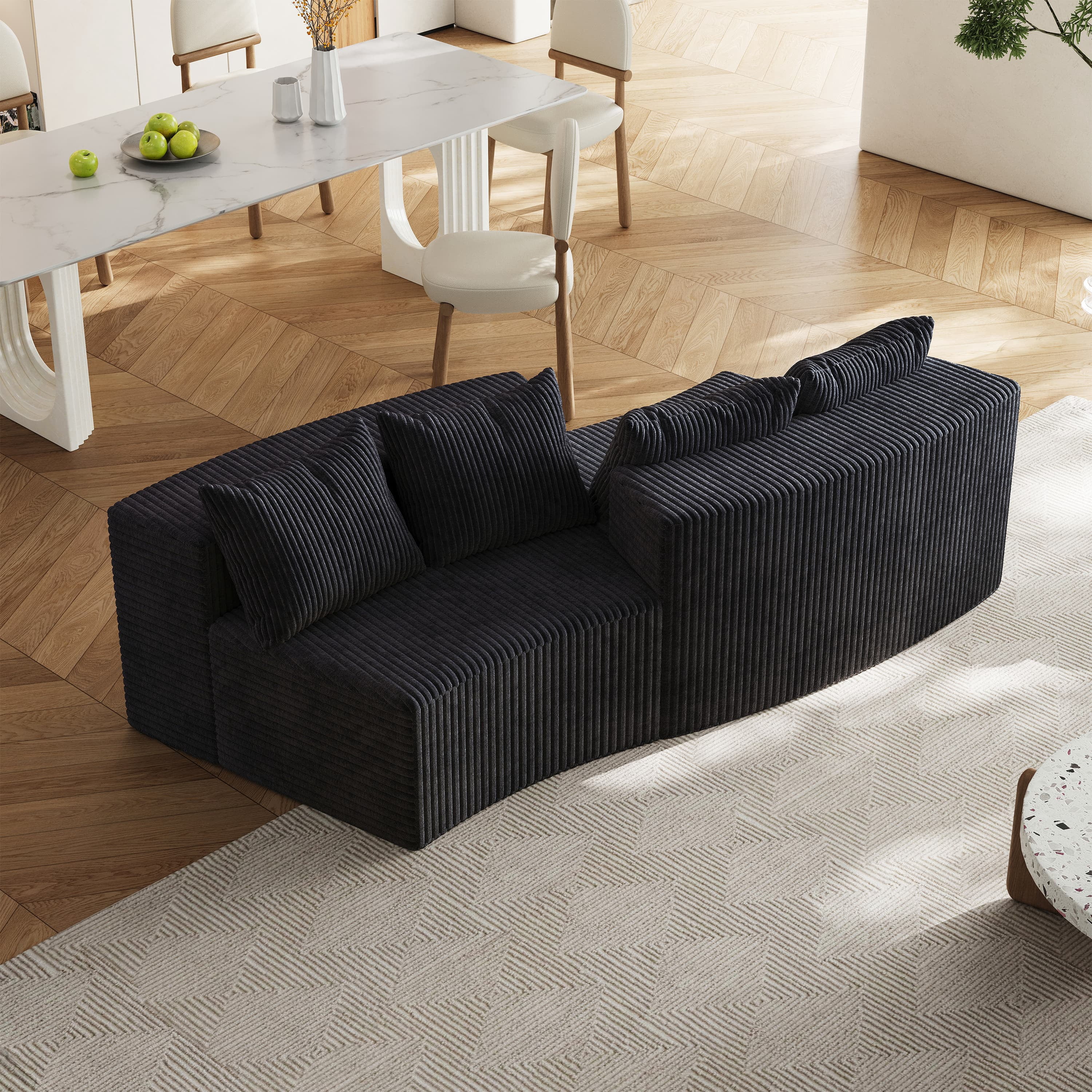 MAYEERTY Corduroy curved sectional sofa with four pillows,Curved Symmetrical Modular Semi Circular Sofa Sectional for bedroom, living room
