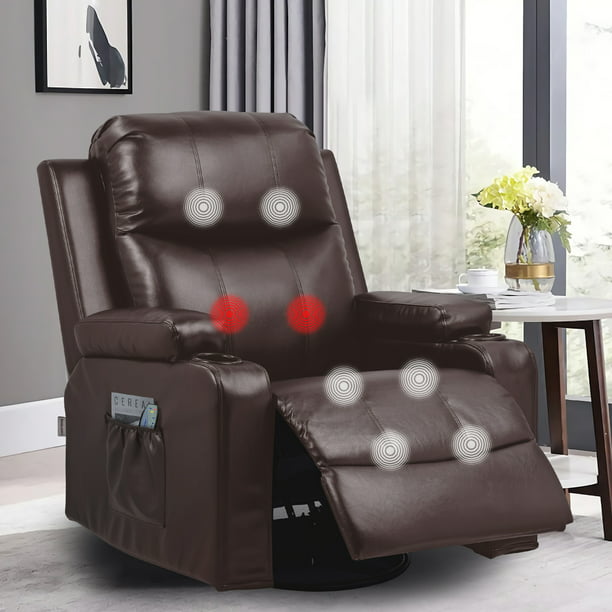 ComHoma Massage Recliner Chair PU Leather Rocking Sofa Recliner, Brown ...