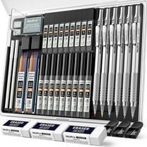 Nicpro 6 Pcs Metal Mechanical Pencils Set, Art Drafting Pencil 0.5, 0.7, 0.9 mm & 3Pcs 2mm Graphite Lead Refills, Eraser, Sharpener, Come with Case