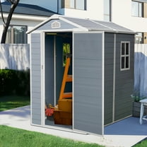 4x6 FT Resin Storage Sheds Outdoor with Floor, Windows & Lockable Door Storage Shed - Waterproof Garden Tool Shed, Patio & Backyard Tool Storage Cabinet Use - Grey