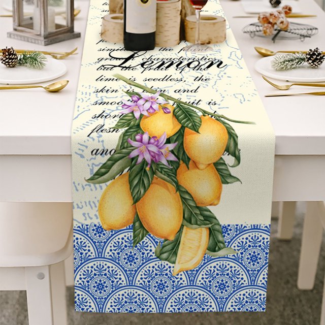 Xuewenshw Petit Drapeau de Table Frais Printemps et Été Fleur Lin Imprimé Nappe 5 Lin Table 108 Pouces de Long