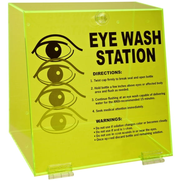 Brady PD997E 10" Height, 10-1/4" Width, 7" Depth, Acrylic, Black On Fluorescent Green Color Double Bottle Eye Wash Station