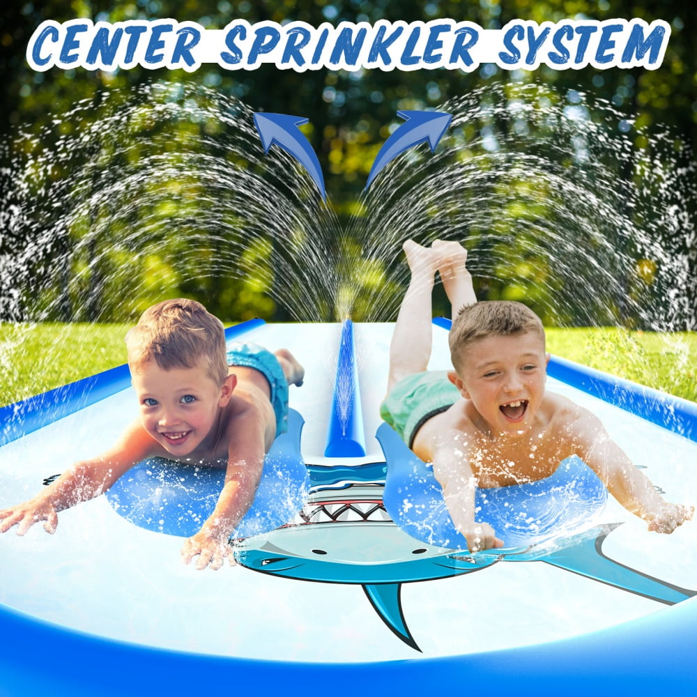 Growsly Slip and Slide Lawn Water Slide, 30FT Slip n Slide Heavy Duty Double Lane for Kids Backyard Games with Sprinkler and 2 Bodyboards, Blue