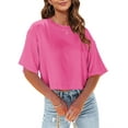 thumbnail image 3 of Women Half Sleeve Cropped T-Shirts Drop Shoulder Crop Tops Solid Color Basic Tees, 3 of 5