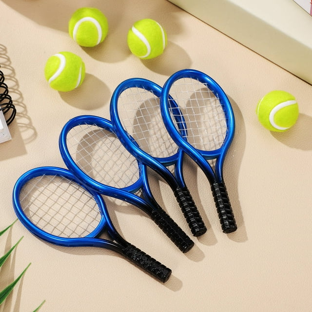 unbranded 4Jgo Miniature Tennis Kit with Realistic Plastic Rackets Suitable for Home Decor