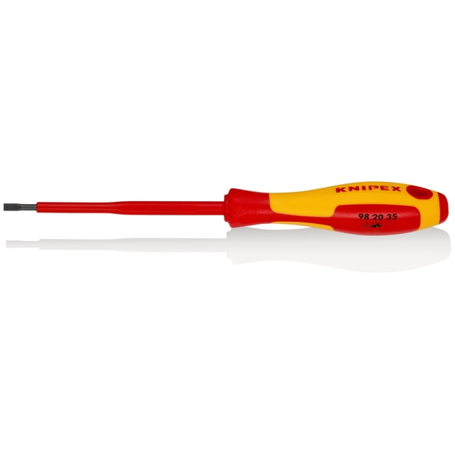 KNIPEX 98 20 35 Desarmador para tornillos con cabeza ranurada mango aislante en dos componentes, según norma VDE bruñido 202 mm