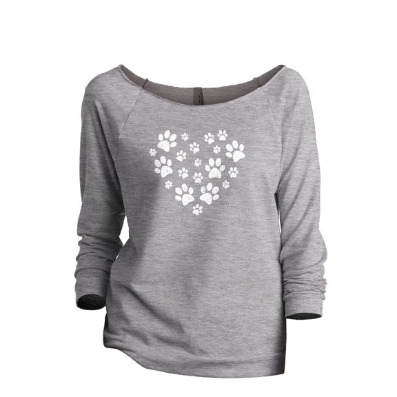 Paw Dog Heart Women's Fashion Slouchy 3/4 Sleeves Raglan Lightweight Sweatshirt Sport Grey X-Large
