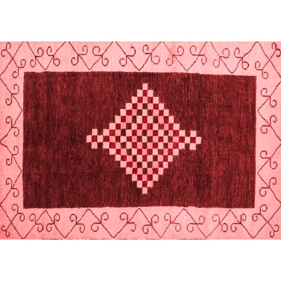 Ahgly Company Indoor Rectangle Abstract Red Modern Area Rugs, 5' x 7'