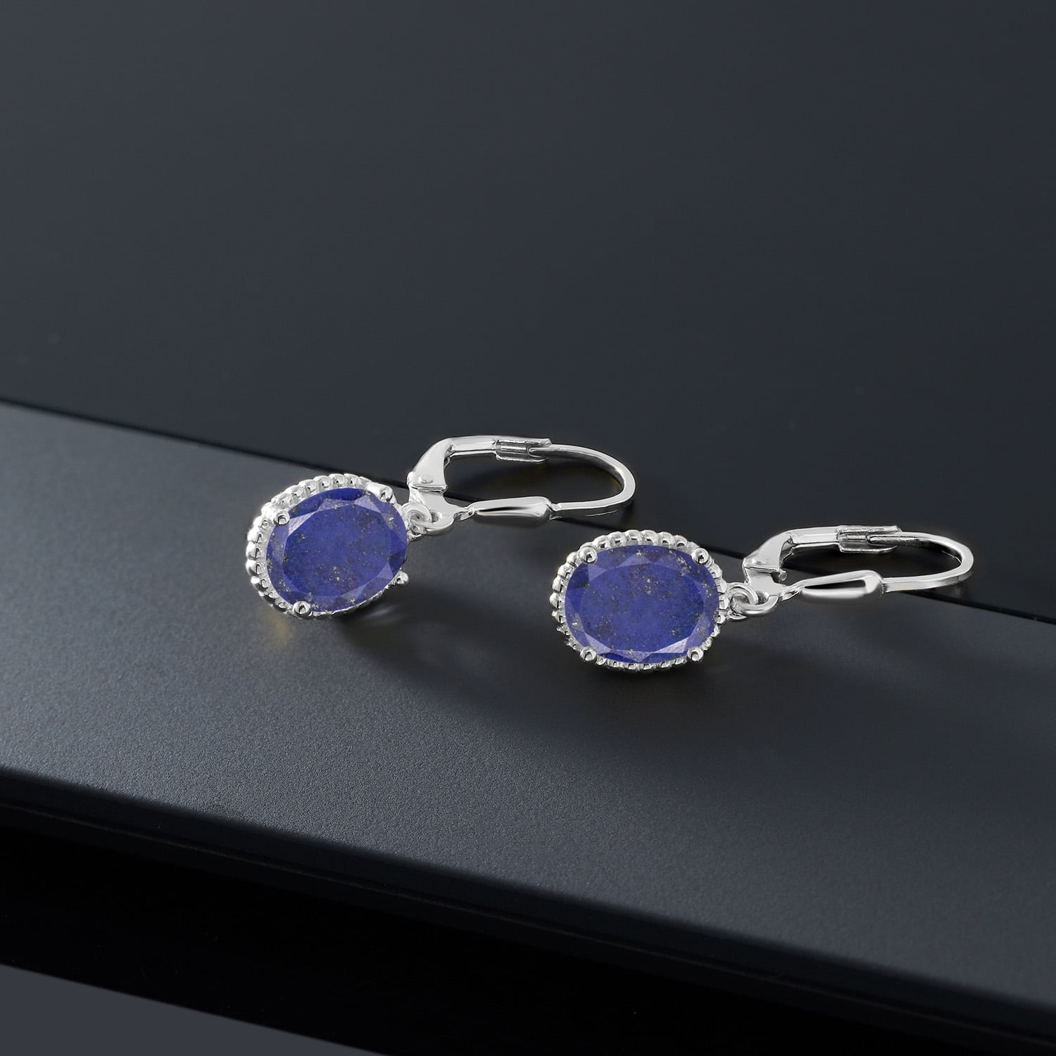 Gem Stone King 925 Sterling Silver Blue Lapis Leverback Dangle Earrings for Women (4.00 Cttw, Gemstone Birthstone, Oval 9X7MM)