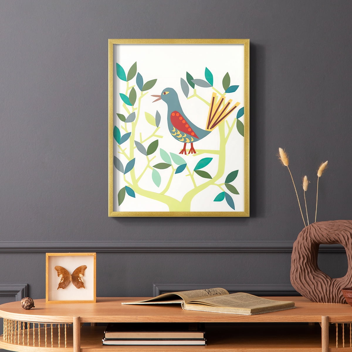 Whitty Bird IV Framed Print in Gold Solid Wood 22 x 28 Framed Print