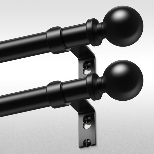 Barra de cortina Wolistsa de metal negro ajustable de 90 a 210 cm, 1 m, paquete de 2