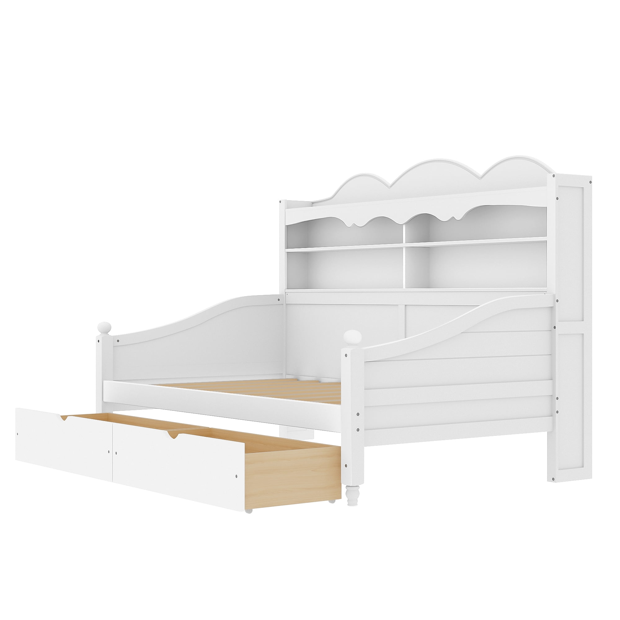 Euroco Wood Twin Size Daybed with Drawers, Captain Bed with Shelves, White