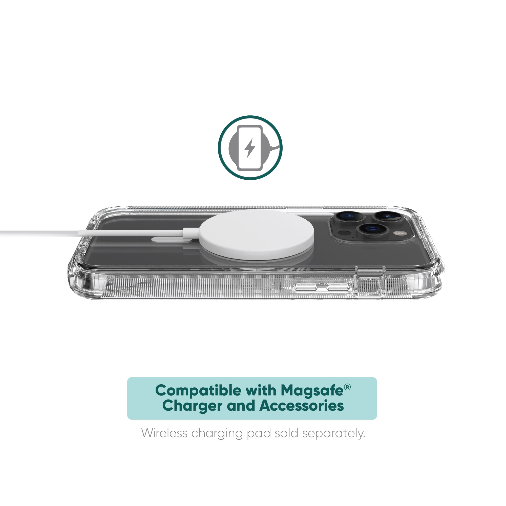 onn. MagSafe Compatible Rugged Phone Case for iPhone 15 Pro, Clear