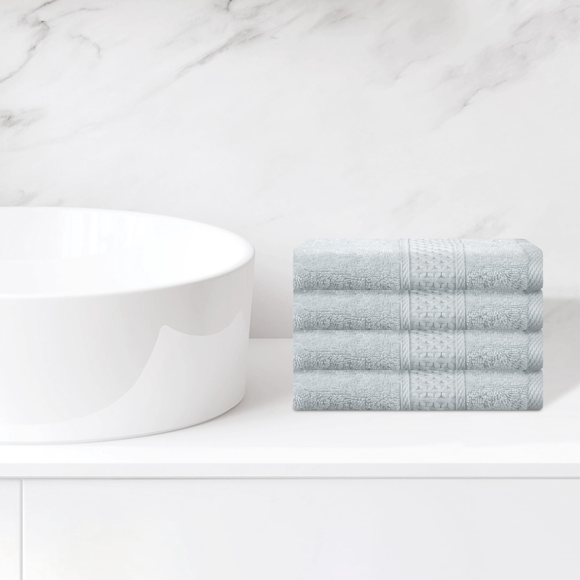 Unique Bargains Geometric Washcloths Set Cotton Bath Towels Low Lint Light Grey 4