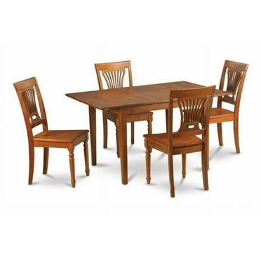 East West Furniture PSPL5-SBR-W 5Pc Set Picasso Table with 12 in butterfly leaf and 4 Plainville Wood seat chairs