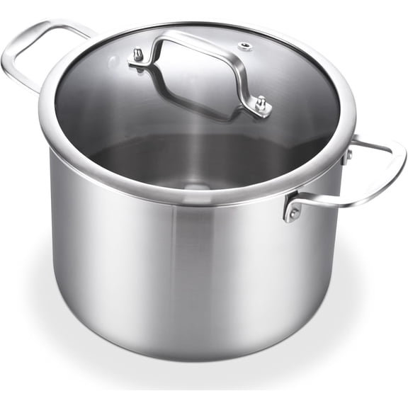 Tri-Ply Stainless Steel 8 Quart Stock Pot, Heavy-Duty, All Stove Compatible