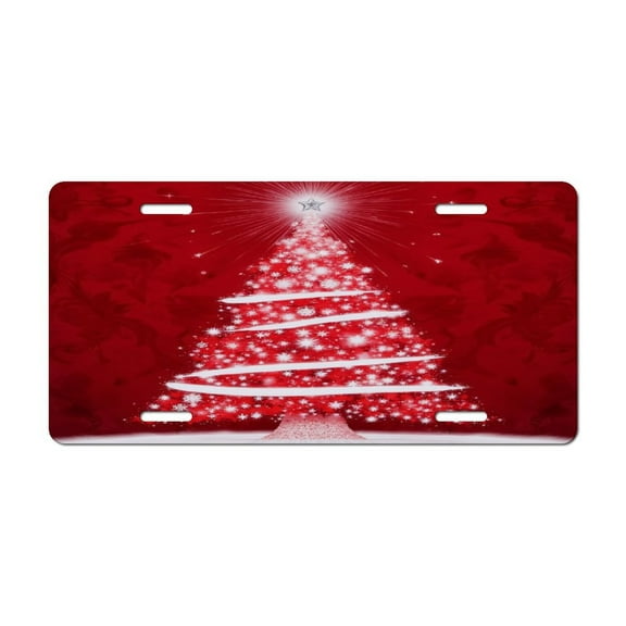 Red Christmas Tree Sparkle Car Decorative Front License Plate,Vanity Tag,Metal Car Plate,Aluminum Novelty License Plate for Men/Women Car,6 X 12 Inch