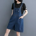 thumbnail image 3 of up to 60% off Gifts Jumpsuits for Women Casual Pockets Loose Wide Leg Button Strap Lightweight Denim Short Jumpsuits Overalls Summer Formal Solid Square Neck Sleeveless Mini Rompers Dark Blue m, 3 of 6