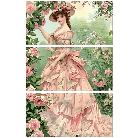 Rub on Transfer Decals for Furniture Crafts 6"x12" 3pcs Garden Woman Waterproof UV DTF Transfer Decals Sticker for Dresser Lingerie Chests Drawer Glass Porcelain Wood Plastic