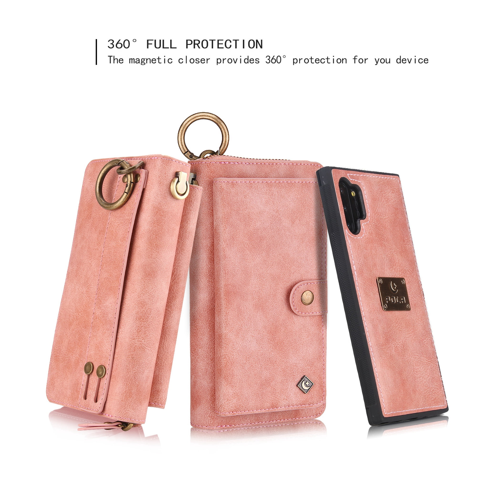 Samsung Galaxy Note 10 Plus Wallet Detachable Case, Dteck Zipper Purse Phone Case Multi-functional Folio Flip Leather Removable Magnetic Back Cover For Samsung Galaxy Note10+, Pink
