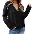 thumbnail image 1 of Mikilon Women V-neck Solid Color Long-sleeved Woolen Cardigan Button Knit Tops, 1 of 4