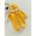 thumbnail image 3 of hirigin Infant Baby Autumn Winter Jumpsuit, Solid Color Long Sleeve Button Full-Length Rabbit Ear Hood Romper, 3 of 9