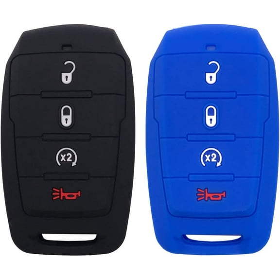 Sparklane Silicone Key Fob Cover Case Protector Fit for 2019-2020 RAM 1500 Accessories 4 Buttons Keyless Entry Remote Control Car Key Fob Skin Jacket Holder (1 Black 1 Blue)