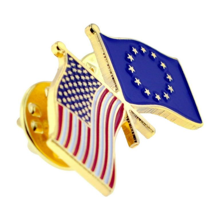 PinMart New Jersey and USA Crossed Friendship Flag Enamel Lapel Pin