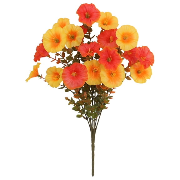 Artificial Flowers for Outdoor, Spring Summer Decoration, Fake Plastic Flower Plant, Faux Silk Morning Glory Eucalyptus Greenery Shrubs for Outside Garden Porch Front Door Decor, 1 Pcs, 13.78x7.87"