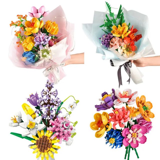 Bloques de construcción de flores para niños y niñas, ramo de ladrillos de juguete, Mini bloques de construcción de arte, regalo de bricolaje para San Valentín, Compatible con Lego