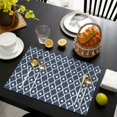 thumbnail image 3 of Navy Blue Geometric Quatrefoil Pattern Summer Placemats Table Placemats Set Of 6-Linen Kitchen Washable Placemats Table Mats 11.8"x17.7" Non-Slip Heat Resistant, 3 of 5