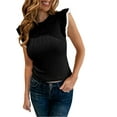 thumbnail image 3 of Women Slim Fit Puff Sleeve Casual Knit Tops Ruffle Sweater Vest Tanks, 3 of 6