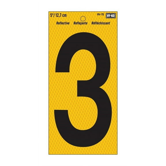 Hy-Ko 5 in.   Reflective Black Vinyl Self-Adhesive Number 3 1 pc