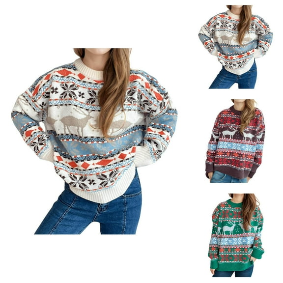 Christmas Sweaters for Women 2025 Long Sleeve Crewneck Vintage Xmas Pullover Sweater Jumper Tops