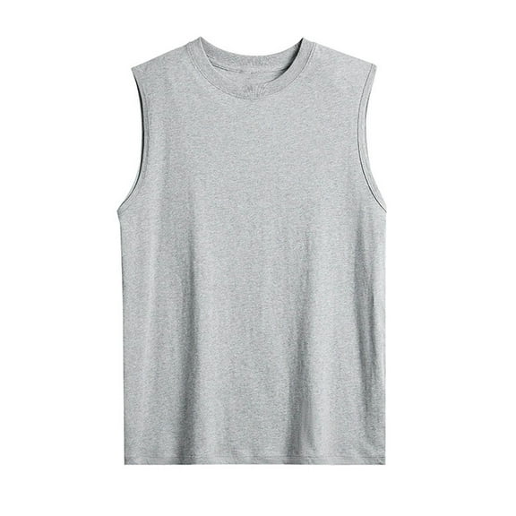Cmfcve Men's Plus Size Tank Top Round Neck Sleeveless Cotton Linen Vest Summer Casual Running Tank Top