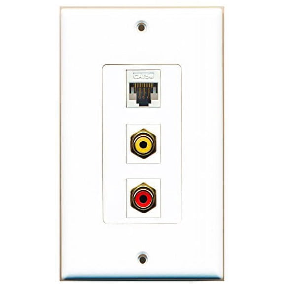 RiteAV - 1 Port RCA Red and 1 Port RCA Yellow and 1 Port Cat5e Ethernet White Decorative Wall Plate Decorative