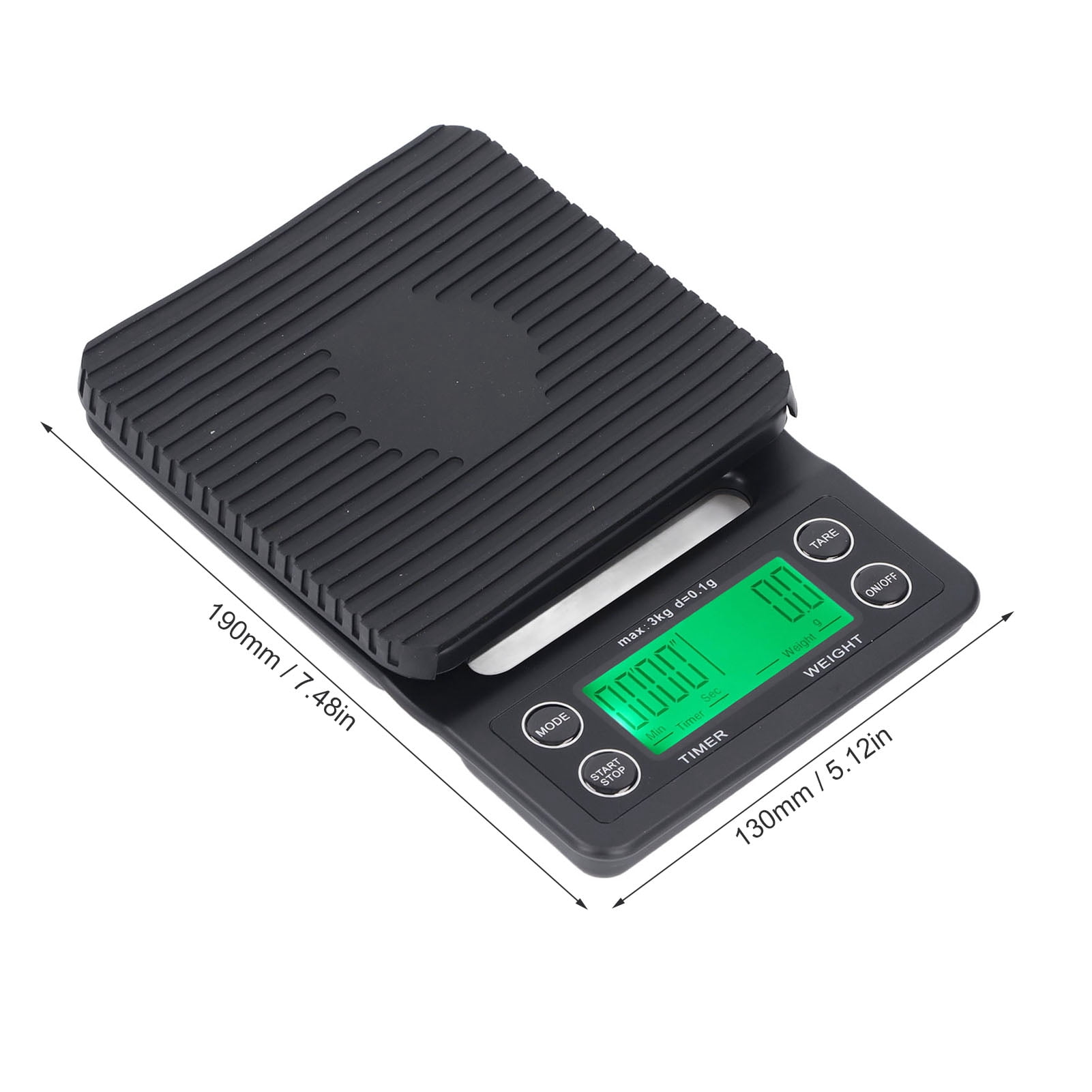 Rupoun Digital Coffee Scale and Built-In Timer, 3kg Range with High 0.1g Accuracy, Multi Functional Kitchen Food Weight Scale Perfect for Home Pour Over Brewing, Coffee Shop, or Travel Use