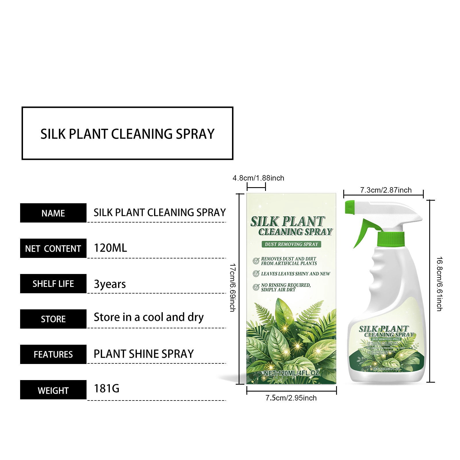 Silk Plant Cleaner Spray, Silk Flower Cleaner Spray, Dust Remover for Fake Plants, No Wipe, Quick Drying for Artificial Flower 4Oz 3Pcs