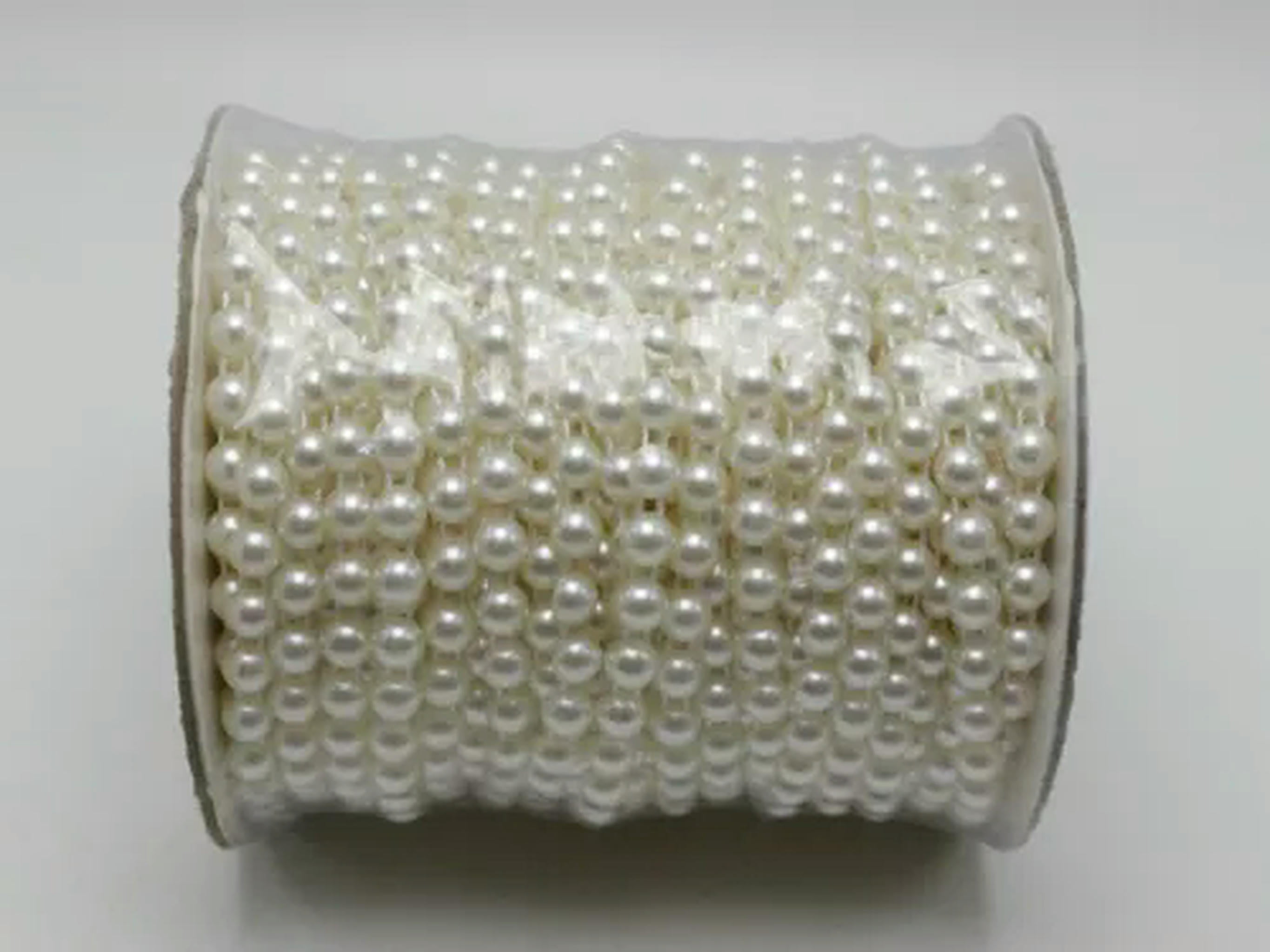 EOEMY 25 Meters Acrylic Flatback Pearl Bead 6mm Chain Garland Trims Wedding Bouquet-Ivory