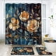 thumbnail image 4 of Juego de 4 cortinas de ducha para baño, juego de cortinas de ducha de poliéster con alfombras de baño, juego de baño con patrón de flores doradas pintadas con cortina de ducha y juego de alfombras, 4 of 8