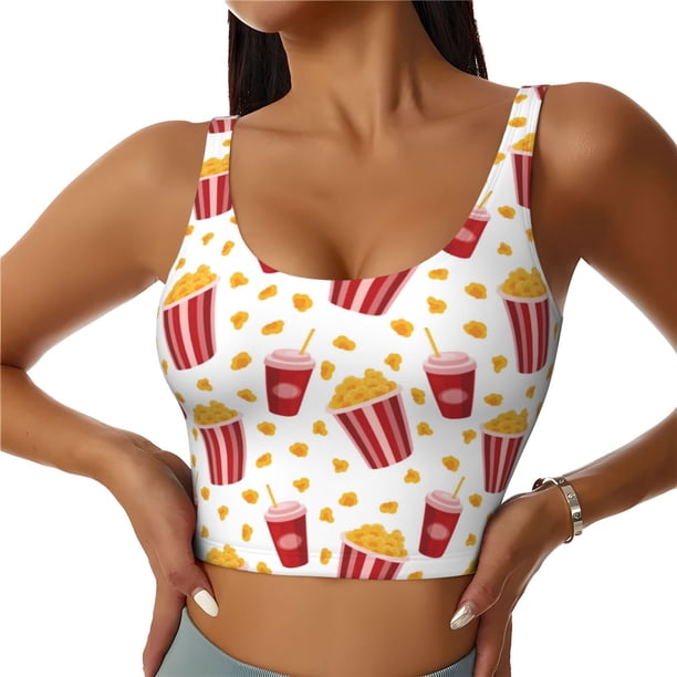 Fotbe Popcorn Sujetador Deportivo Largo sin Aros para Mujer con Almohadillas y Soporte Medio, Transpirable y Absorbente, Camiseta Tipo Chaleco o Tank Top-Medium