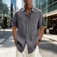 thumbnail image 2 of Gaukiv Men's Shirts V Neckline Short Sleeve Linen Tops Summer Casual Blouses Dark Gray S, 2 of 7
